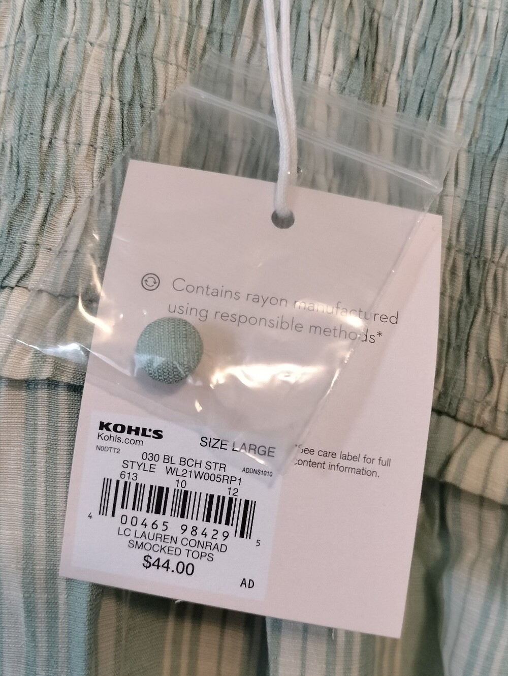 NWT LC Lauren Conrad Mint Green Striped Smocked Yoke Ruffle Sleeve Blouse - Picture 6 of 9